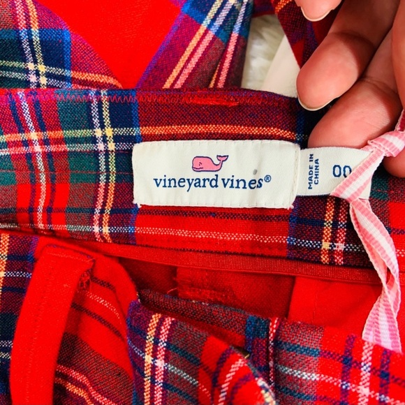 Vineyard Vines Jolly Plaid Ruffle Calypso Red Cocktail Pant Women’s Size 00 NWT - Picture 11 of 15